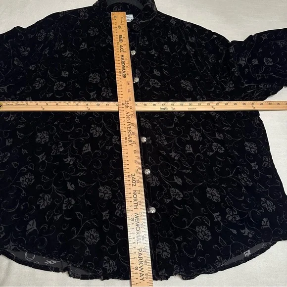Marla Duran Shirt Womens XL Black Velvet Burnout Floral Button Front Whimsigoth - Picture 3 of 9